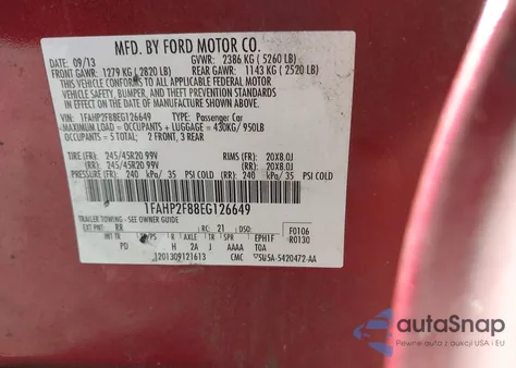 2014 Ford Taurus Limited z USA, uszkodzony, nr VIN 1FAHP2F88EG126649